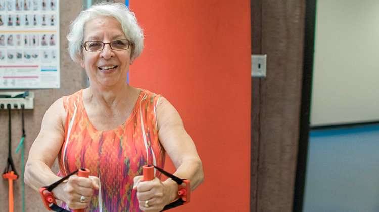 Joanne does strengthening exercises