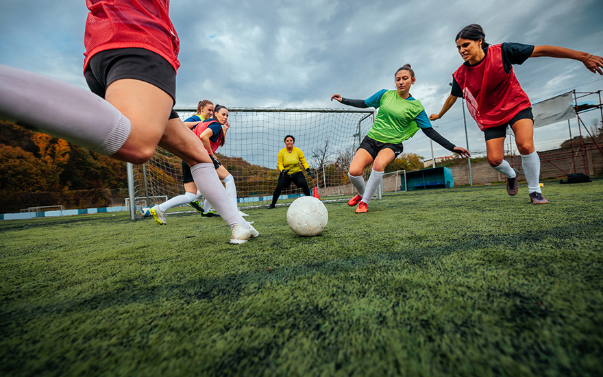 Girls playing soccer