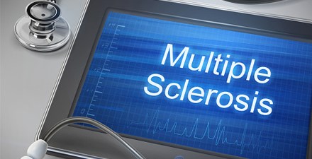 Multiple sclerosis spelled out on a tablet.