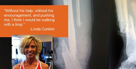 Aaron, sitting in his wheelchair in a physical therapy clinic