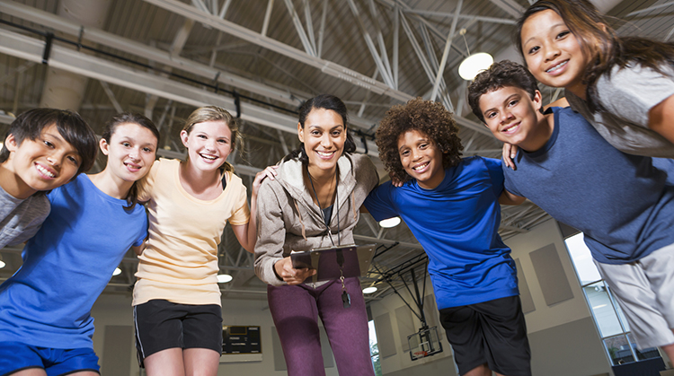 A group of teens during a physical education class.