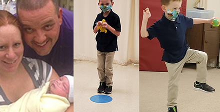 A collage of photos of Eli Starkey and his parents.