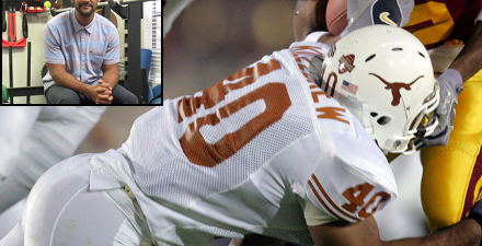 Robert Killebrew making a tackle for the Texas Longhorns.